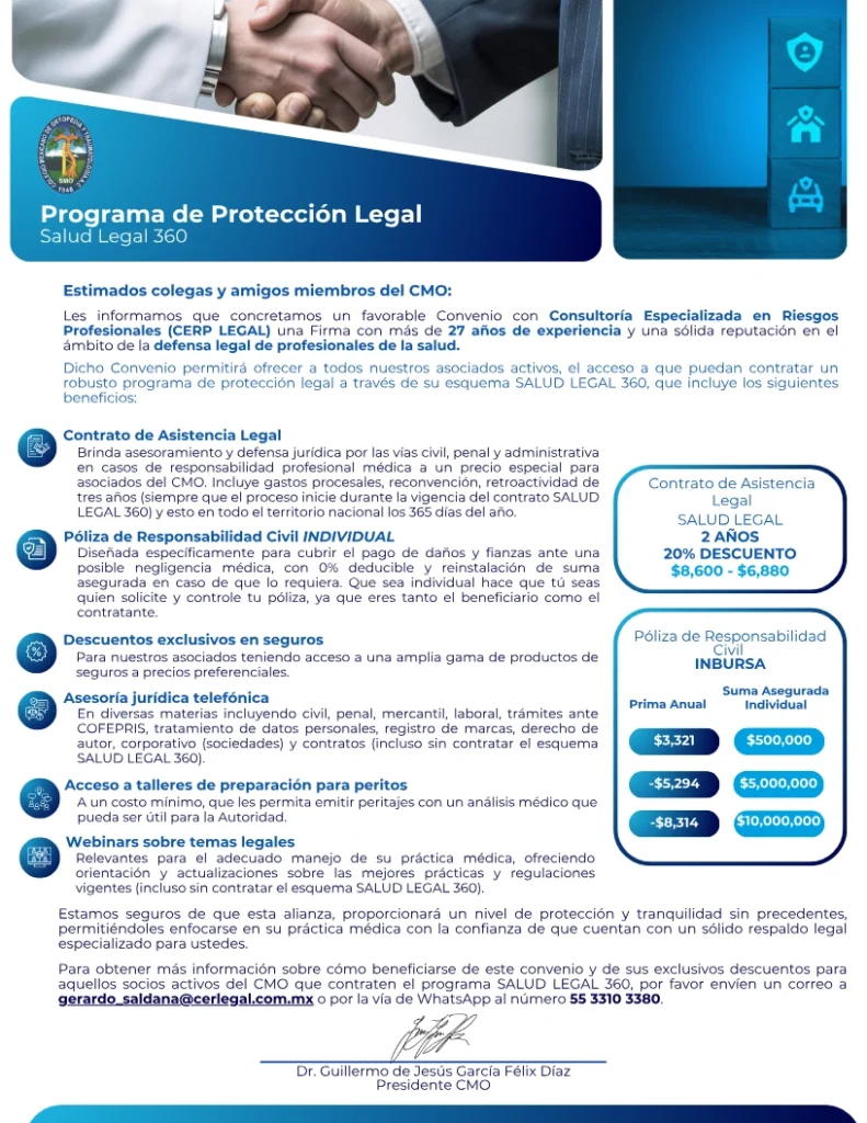 Protección Legal CMO — Beneficio jurídico para socios del Colegio Mexicano de Ortopedia y Traumatología